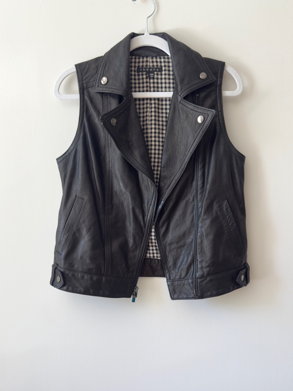 Theory Vintage Lamb Leather Moto Vest Made in Italy Size S